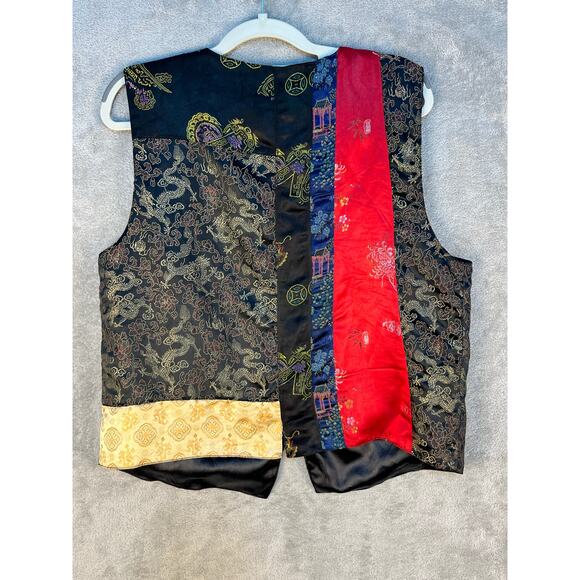 VTG Chico's Designs Vest Large Satin Patchwork Asian Inspired Floral 80s 90s - Picture 5 of 6